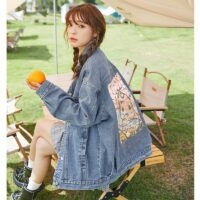 Jaqueta jeans curta estilo coreano para meninas outono kawaii