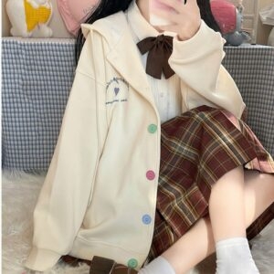 Japonesa Mori Girl Style Doce-Cor Bordada Jaqueta Doce Colorida kawaii