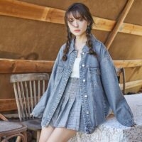 Kort jeansjacka för flickor i koreansk stil höst kawaii