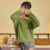 Luźny sweter z modą dziewczęcą w stylu Twist jesienne kawaii