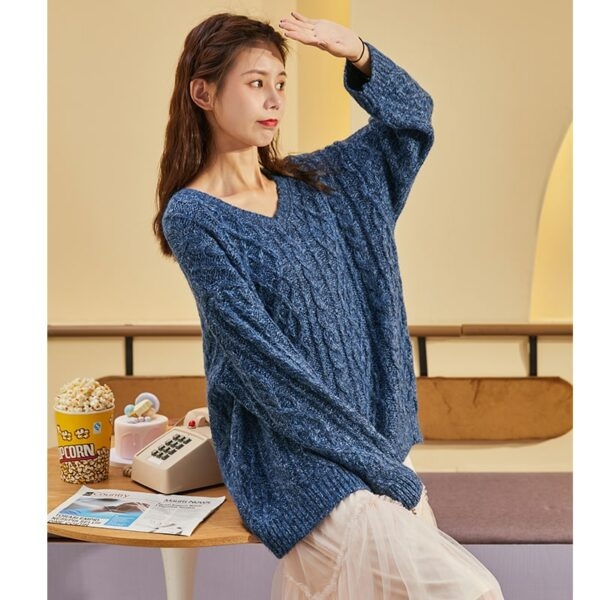 Suéter suelto con diseño torcido de chica de moda otoño kawaii