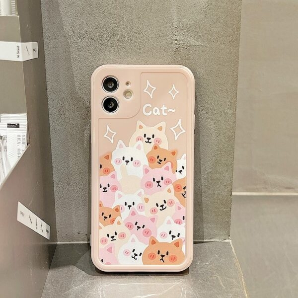 Kawaii Sweet Smile Cat Family iPhone Hülle Süßes Kawaii