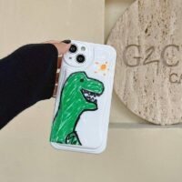 Custodia per iPhone con dinosauro verde Kawaii Graffiti Cartone animato kawaii