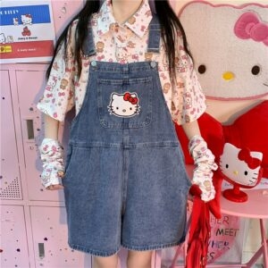 Shorts japoneses retrô Hello Kitty babadores kawaii