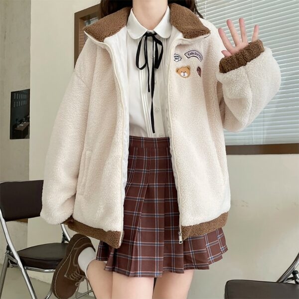 Casaco japonês Mori Girl Style combinando cores com bolsa de ombro de urso Kawaii completo