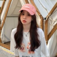 한국 패션 소녀 핑크 야구 모자 야구 모자 귀엽다