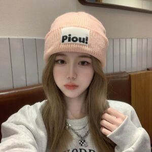 Корейская мягкая розовая вязаная шапка для девочек, осенняя каваи