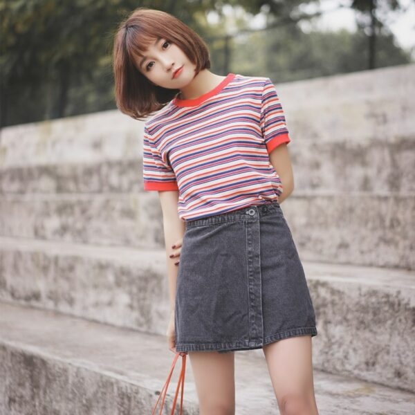 Fashion Collegiate Style Rainbow Striped T-shirt 5