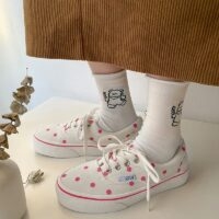 Sapatos de lona com bolinhas Sakura rosa estilo Ulzzang Kawaii completo