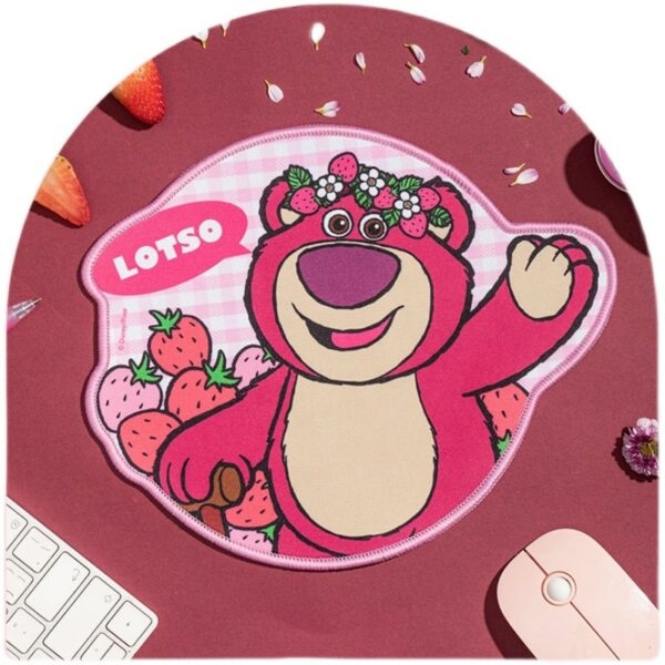 Mouse Pad Urso de morango rosa fofo Kawaii Desenho animado kawaii