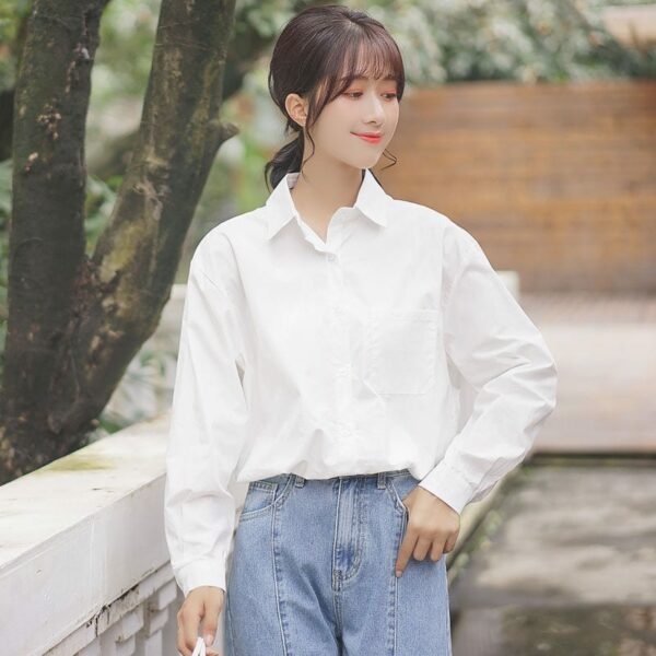 Mode Mädchen lose weiße Bluse 5