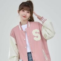 College Style Girl Hit Color Baseball Uniform Jacka höst kawaii