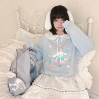 Kawaii Sanrio 공인 Cinnamoroll Prints 풀오버 스웨트셔츠 가을 카와이