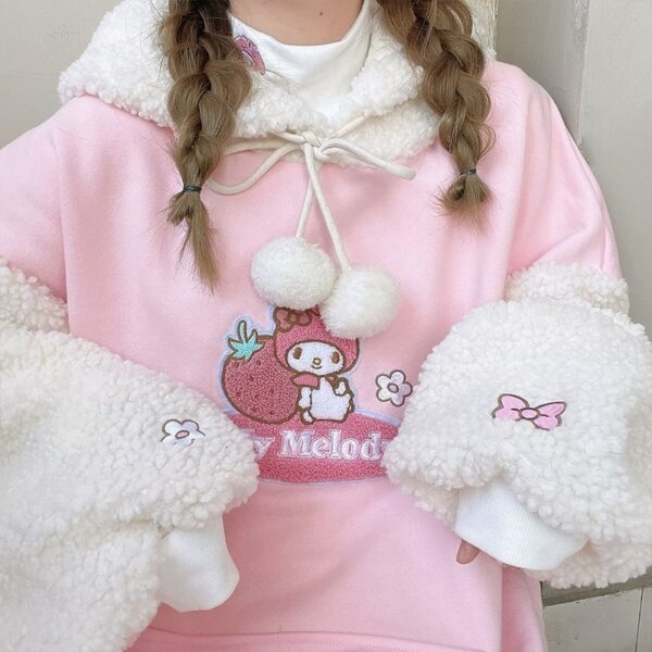 Kawaii schattig roze My Melody fleece hoodie Cinnamoroll-kawaii