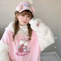 Moletom de lã Kawaii Cute Pink My Melody Cinnamoroll kawaii