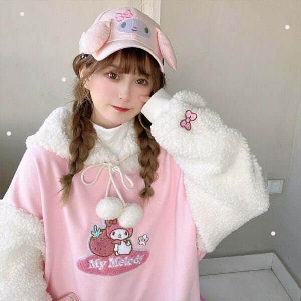 Kawaii Mignon Rose My Melody Polaire Sweat à capuche Cannelle kawaii