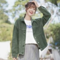 Korean Fashion Loose Green Denim Jacket autumn kawaii