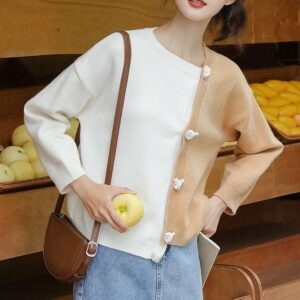 Maglione a contrasto per ragazza morbida alla moda autunno kawaii