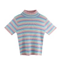 Korean Fashion Sweet Rainbow Striped Short T-shirt All-match kawaii