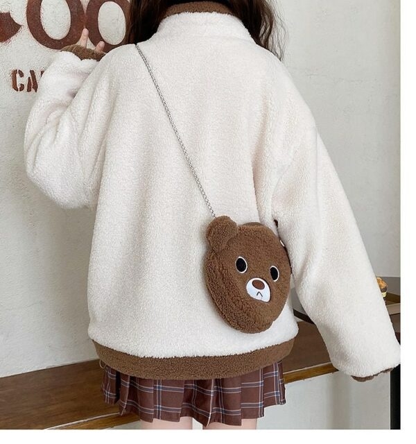 Farblich passender Mantel im japanischen Mori-Girl-Stil mit Bären-Umhängetasche All-Match-Kawaii