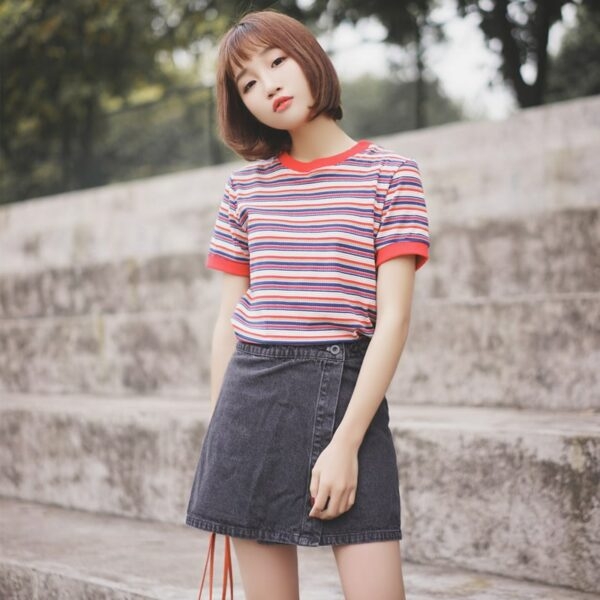Fashion Collegiate Style Rainbow Striped T-shirt 3