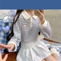 Kawaii Girls Sweet Cinnamoroll Striped Polo Shirt autumn kawaii