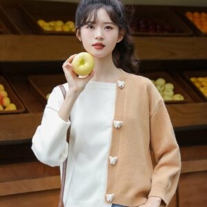 Maglione alla moda morbido per ragazza a contrasto autunno kawaii
