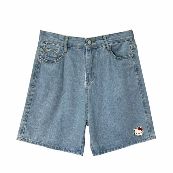 Mjuk flickstil Hello Kitty Broderi jeansshorts Denim Shorts kawaii