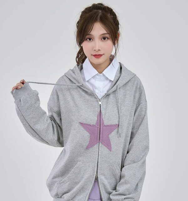 Fashion Star Design grijze hoodie herfst kawaii