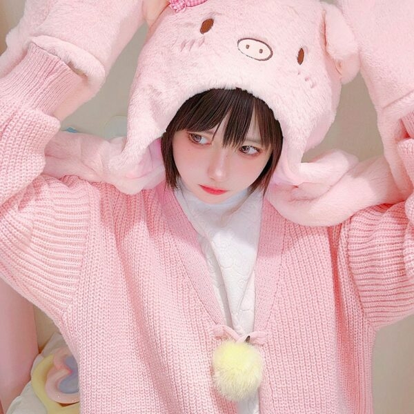 Kawaii Cute Pink Piggy Plush Hat 4