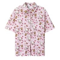 Retro roze Kitty Cat shirt met korte mouwen en print Kitty Cat kawaii