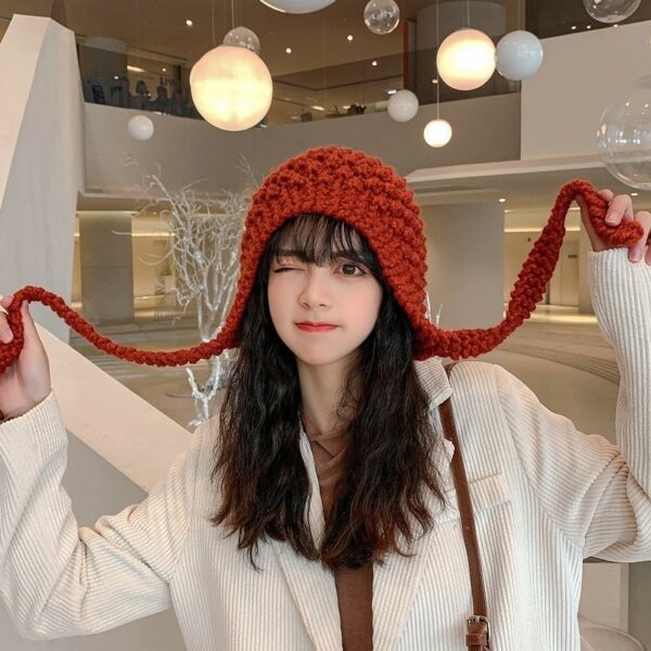 Chapeau tricoté en dentelle longue et douce pour fille, tricoté à la main, Kawaii Kawaii tricoté à la main