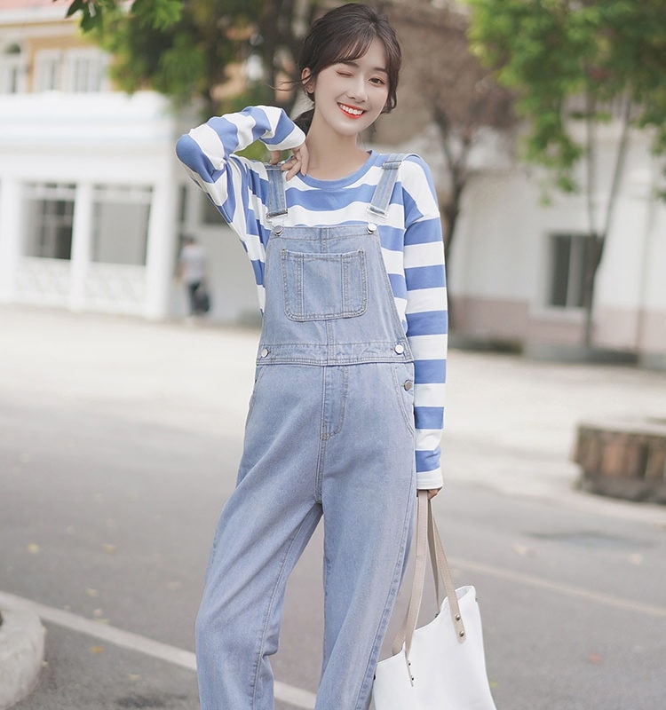 Harajuku Kawaii Clothing Women's Overalls Denim Jeans Long Pants Suspender  Jumpsuit Trousers Autumn Vacation Outfit Clothes - AliExpress