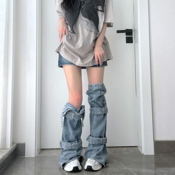 جوارب جينز مغسولة من قماش الدنيم المغسول على الموضة الأمريكية كاواي أمريكي