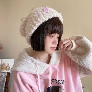 Gorro de punto de lana gruesa japonés Kawaii Cute kawaii