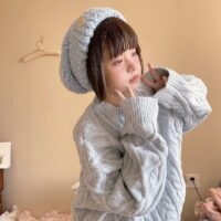 Chapéu de malha de lã grossa japonesa Kawaii Kawaii fofo
