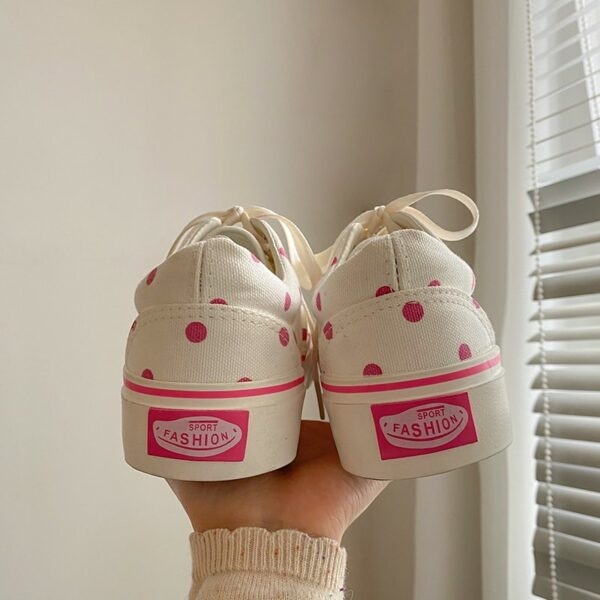 Sapatos de lona com bolinhas Sakura rosa estilo Ulzzang Kawaii completo
