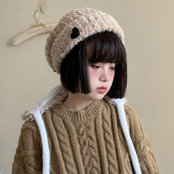 Gorro de punto de lana gruesa japonés Kawaii lindo kawaii