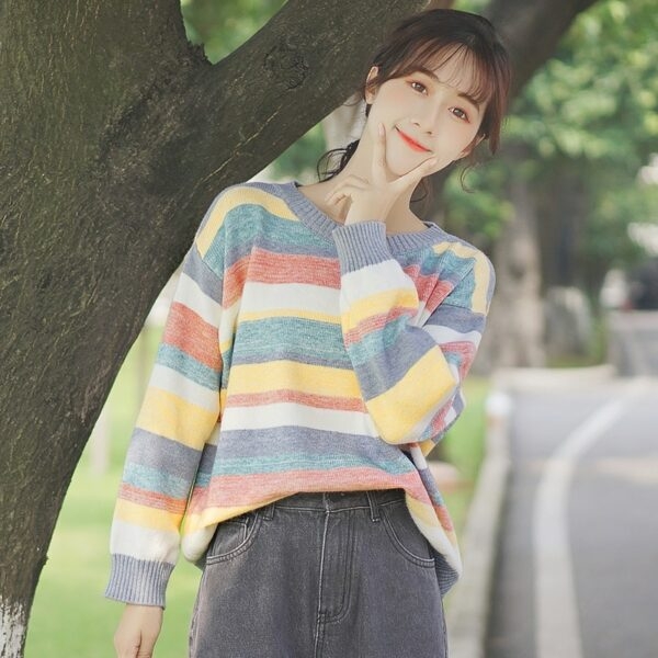 Korean Fashion Girl All-match Striped Sweater All-match kawaii