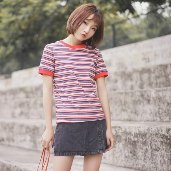 Fashion Collegiate Style Rainbow Striped T-shirt 4