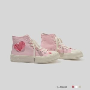 Scarpe di tela alte Retro Girl Pink Love All-match kawaii