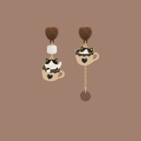 귀여운 커피 컵 키티 비대칭 귀걸이 비대칭 귀걸이 카와이
