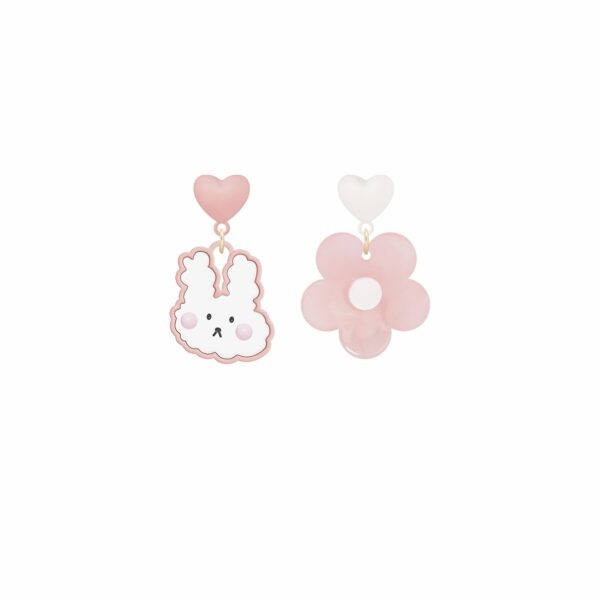 Boucles d'oreilles mignonnes de lapin ondulé rose 1