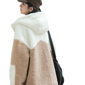Abrigo japonés holgado de lana de cordero con capucha otoño kawaii