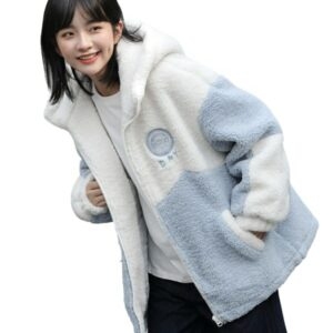 Abrigo japonés holgado de lana de cordero con capucha otoño kawaii