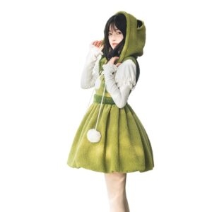 Falda de Lolita con bordado de rana verde linda Kawaii