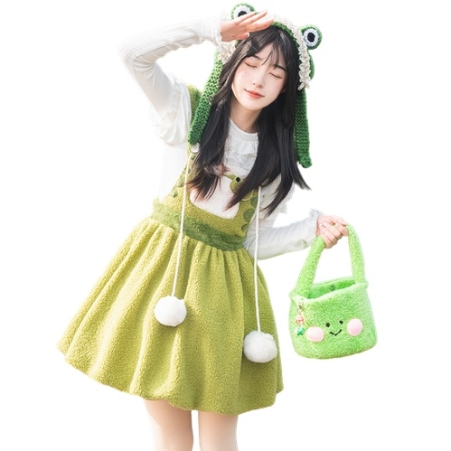 Kawaii Cute Green Frog Embroidery Lolita Skirt