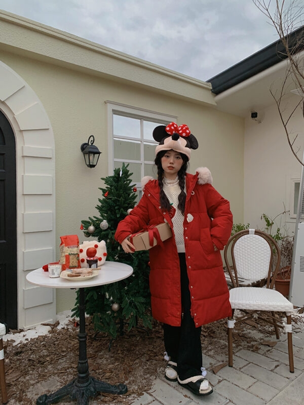 Abrigo de algodón navideño rojo estilo dulce navidad kawaii