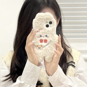 Custodia per iPhone Kawaii simpatico coniglietto di peluche autunno kawaii