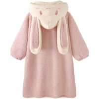 Urocza piżama z polaru w kształcie różowego królika, pogrubionego koralowca Kawaii japońskie